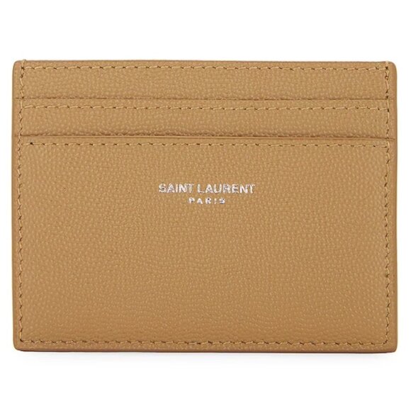 Saint Laurent Paris Credit Card Case In Grain De Poudre Embossed Leather Beige - Picture 1 of 7